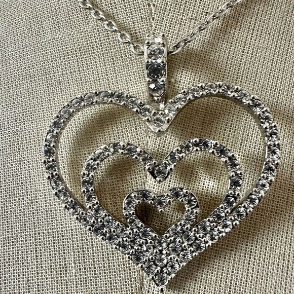 Nolan Miller Triple Heart Rhinestone Pendant Necklace - Picture 1 of 9